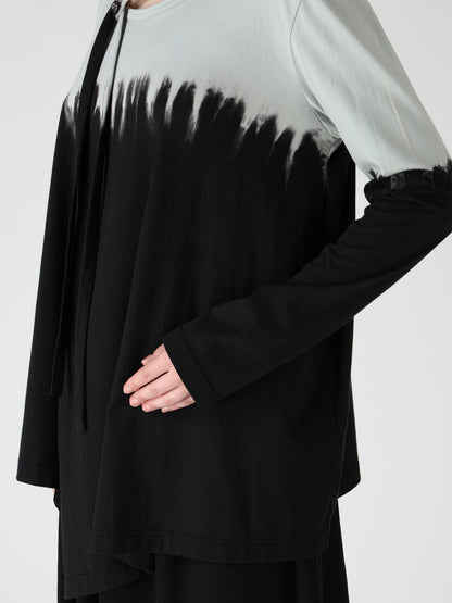 DISCHARGE DYED LONG SLEEVE ASYMMETRIC T-SHIRT