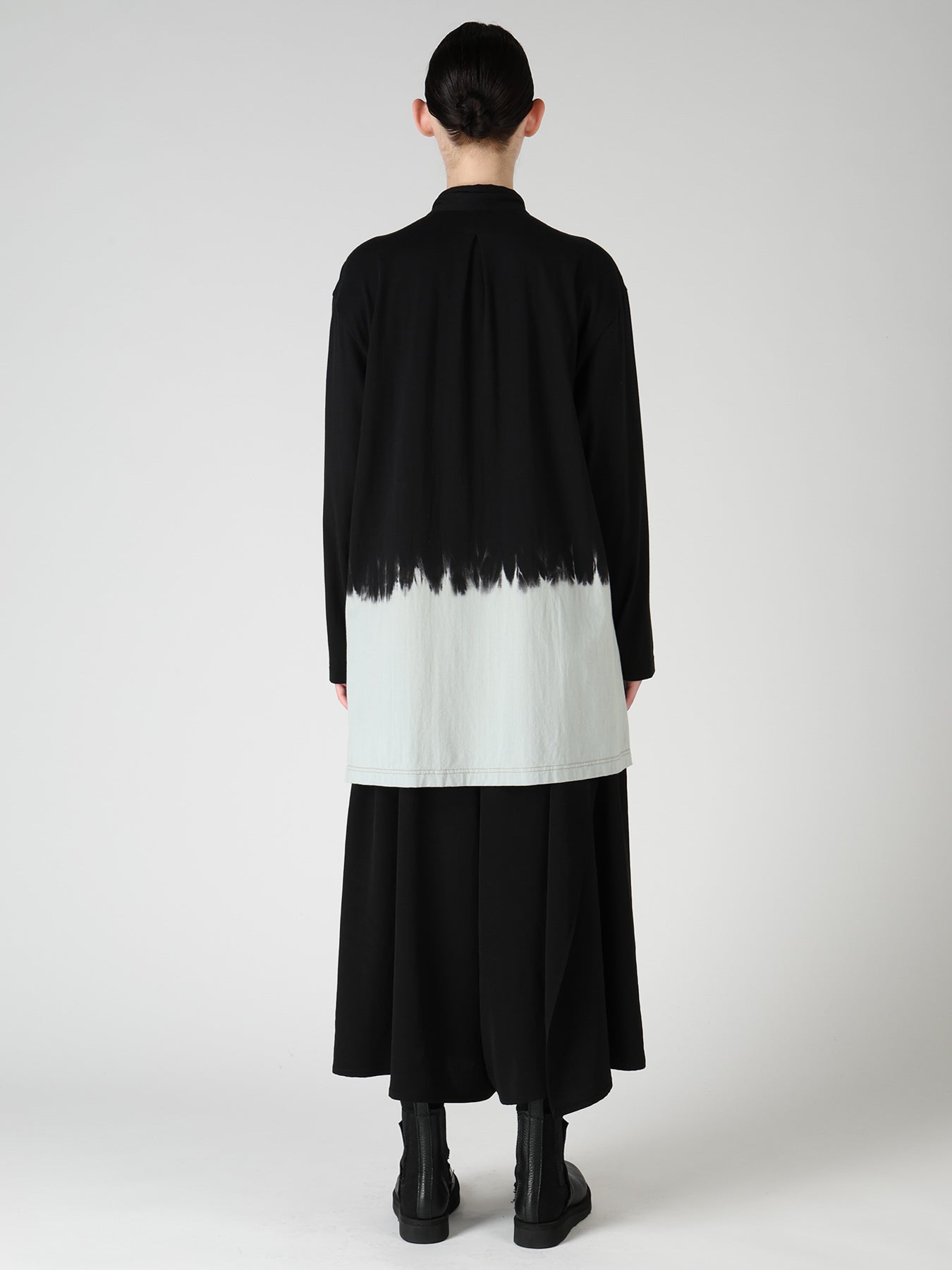 DISCHARGE DYED TIE-NECK T-SHIRT