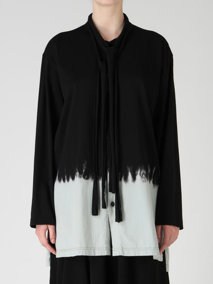 DISCHARGE DYED TIE-NECK T-SHIRT