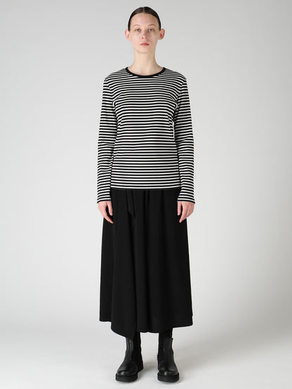STRIPE RIB ROUND NECK LONG SLEEVE T-SHIRT