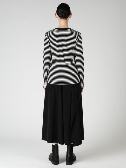 STRIPE RIB ROUND NECK LONG SLEEVE T-SHIRT