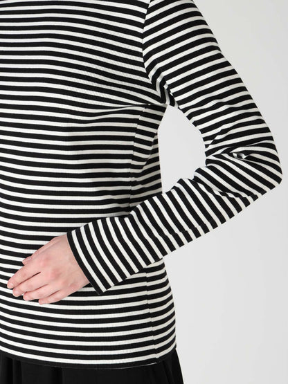 STRIPE RIB ROUND NECK LONG SLEEVE T-SHIRT