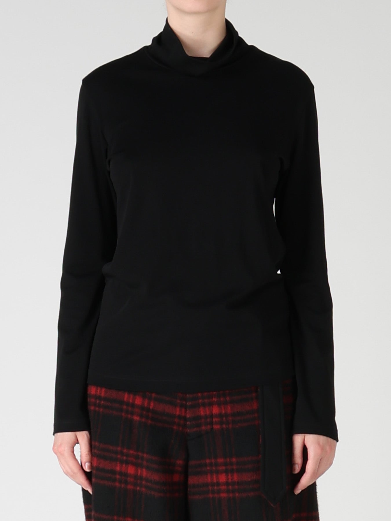 COTTON INTERLOCK HIGH NECK LONG SLEEVE T-SHIRT