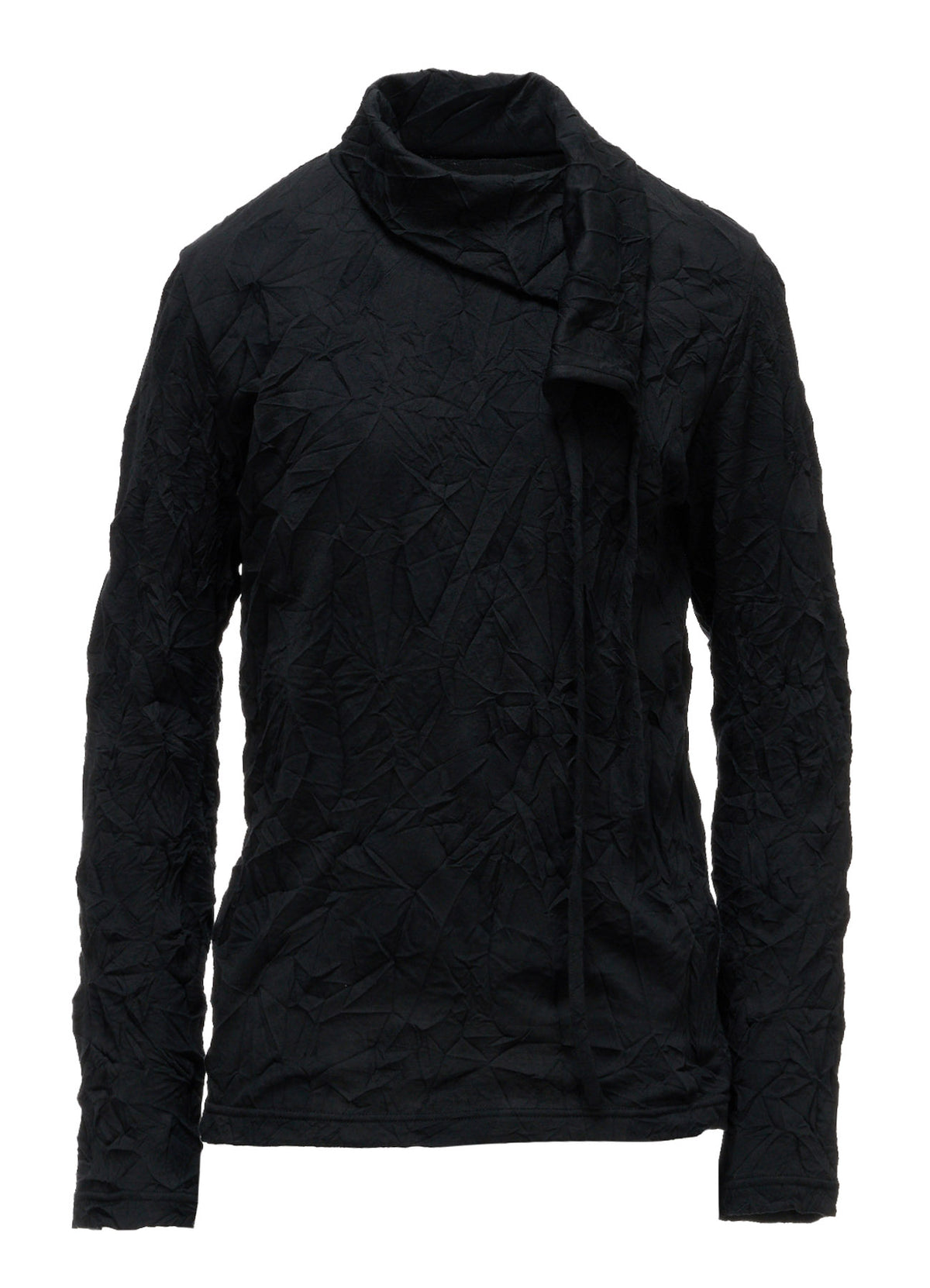 RANDOM DOT JACQUARD ASYMMETRIC HIGH NECK T-SHIRT