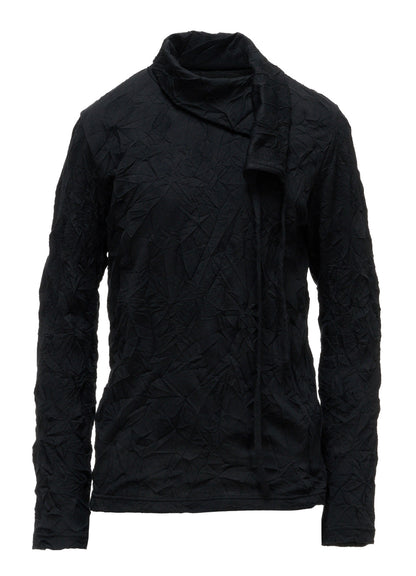 RANDOM DOT JACQUARD ASYMMETRIC HIGH NECK T-SHIRT