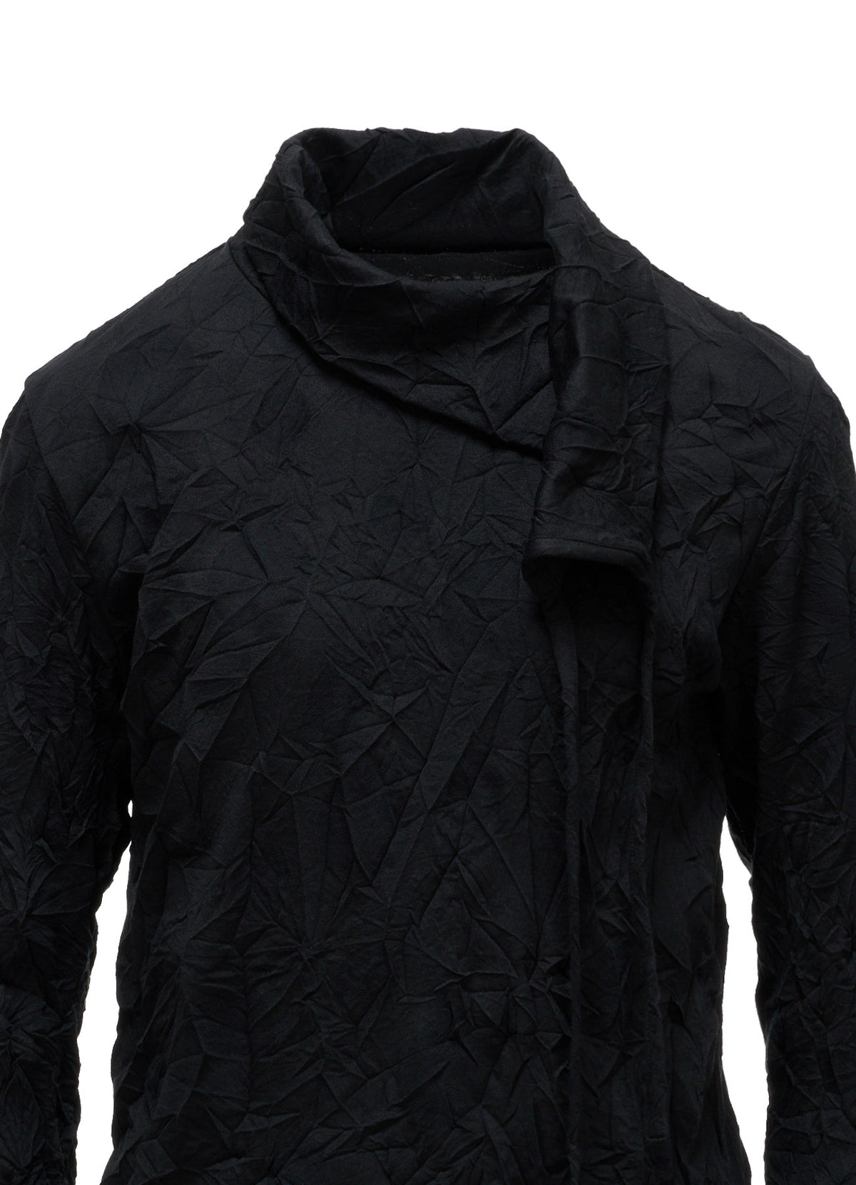 RANDOM DOT JACQUARD ASYMMETRIC HIGH NECK T-SHIRT