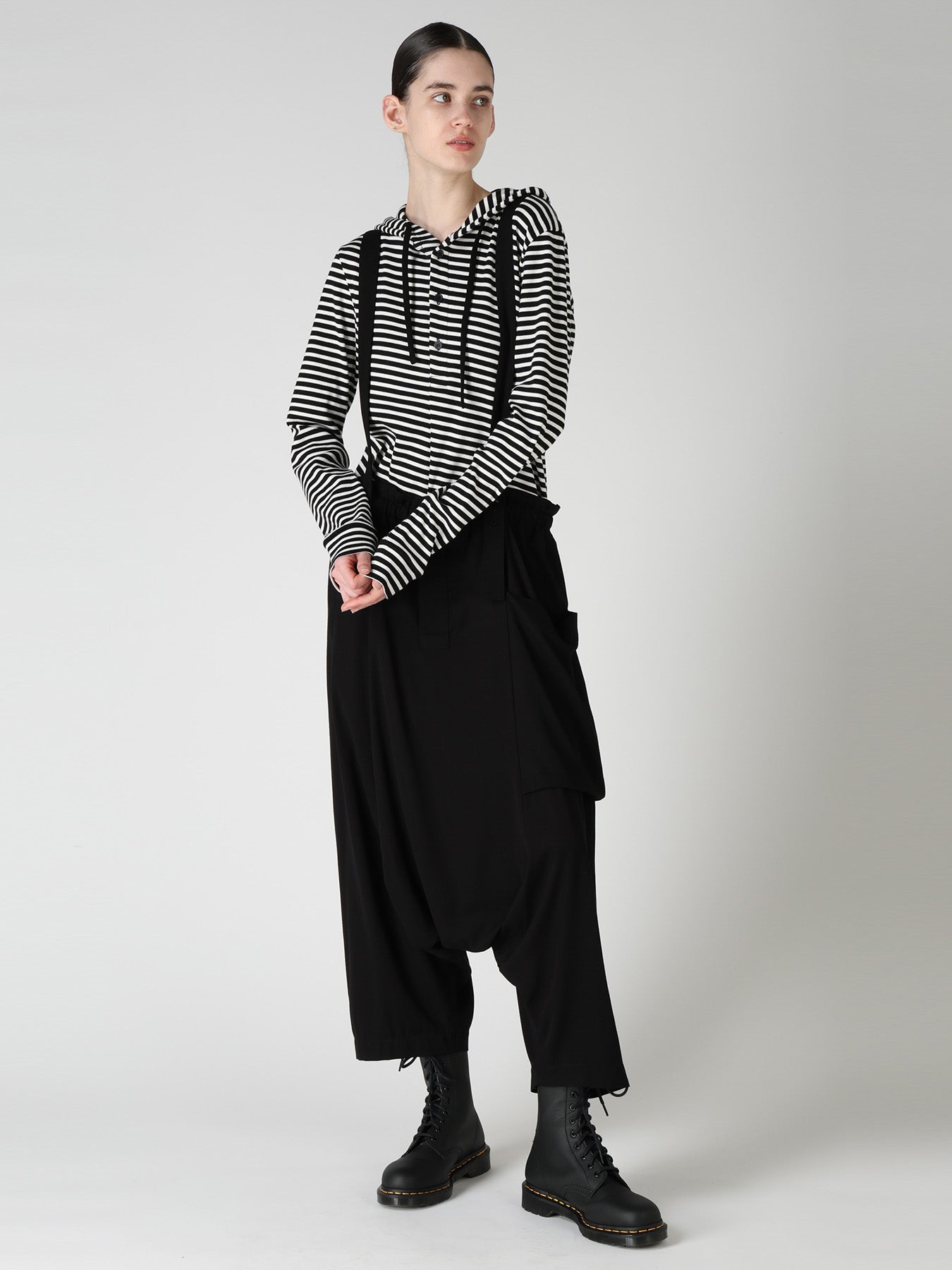 STRIPE RIB HOODED LONG SLEEVE T-SHIRT