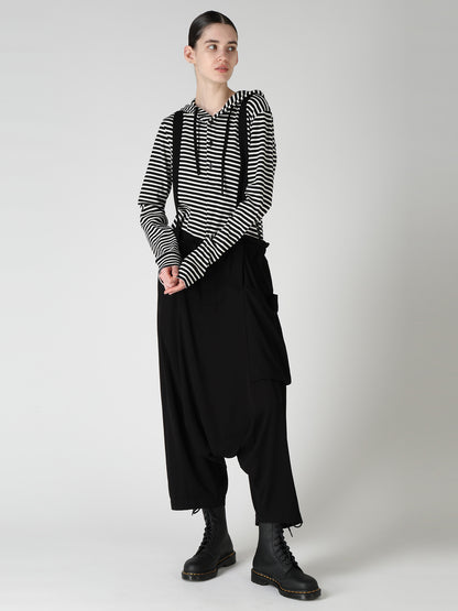 STRIPE RIB HOODED LONG SLEEVE T-SHIRT