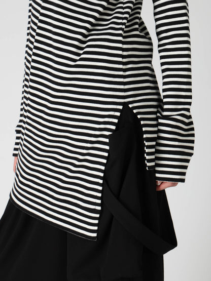 STRIPE RIB HOODED LONG SLEEVE T-SHIRT