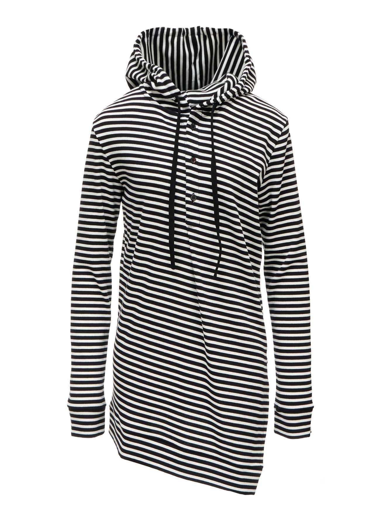 STRIPE RIB HOODED LONG SLEEVE T-SHIRT