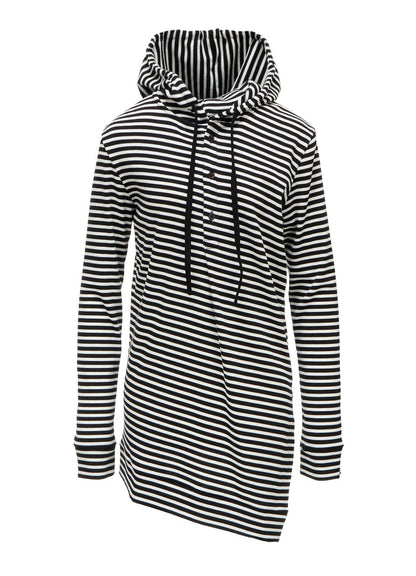STRIPE RIB HOODED LONG SLEEVE T-SHIRT