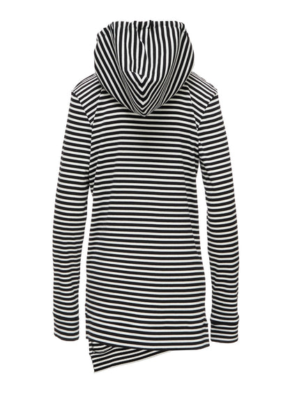 STRIPE RIB HOODED LONG SLEEVE T-SHIRT