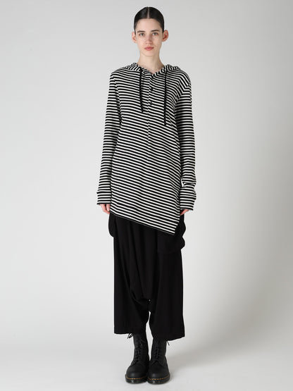 STRIPE RIB HOODED LONG SLEEVE T-SHIRT