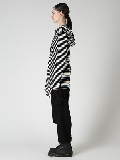 STRIPE RIB HOODED LONG SLEEVE T-SHIRT