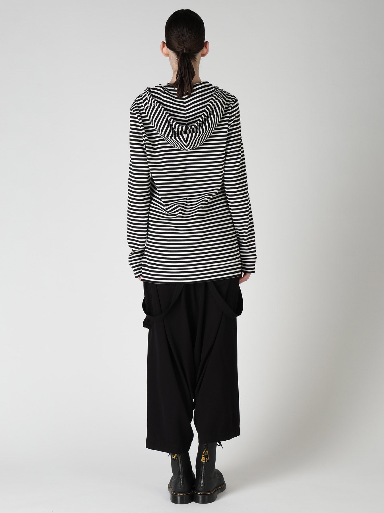 STRIPE RIB HOODED LONG SLEEVE T-SHIRT