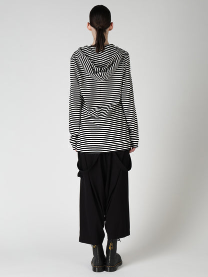 STRIPE RIB HOODED LONG SLEEVE T-SHIRT