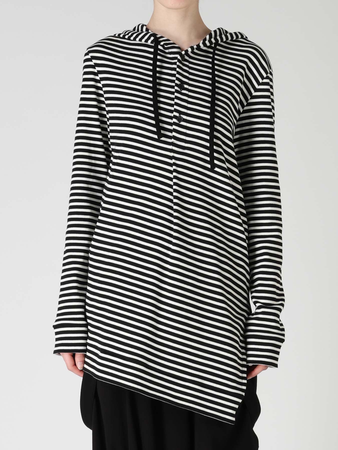STRIPE RIB HOODED LONG SLEEVE T-SHIRT
