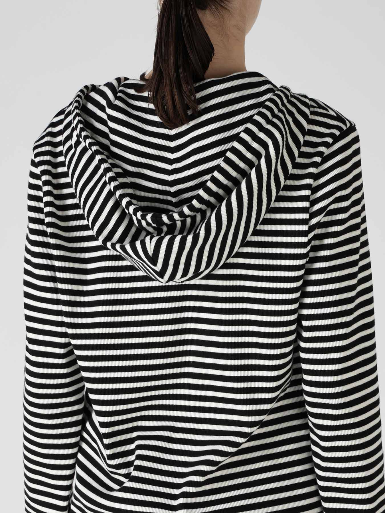 STRIPE RIB HOODED LONG SLEEVE T-SHIRT