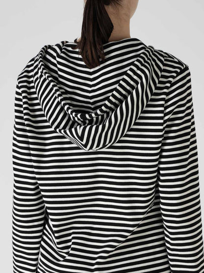 STRIPE RIB HOODED LONG SLEEVE T-SHIRT