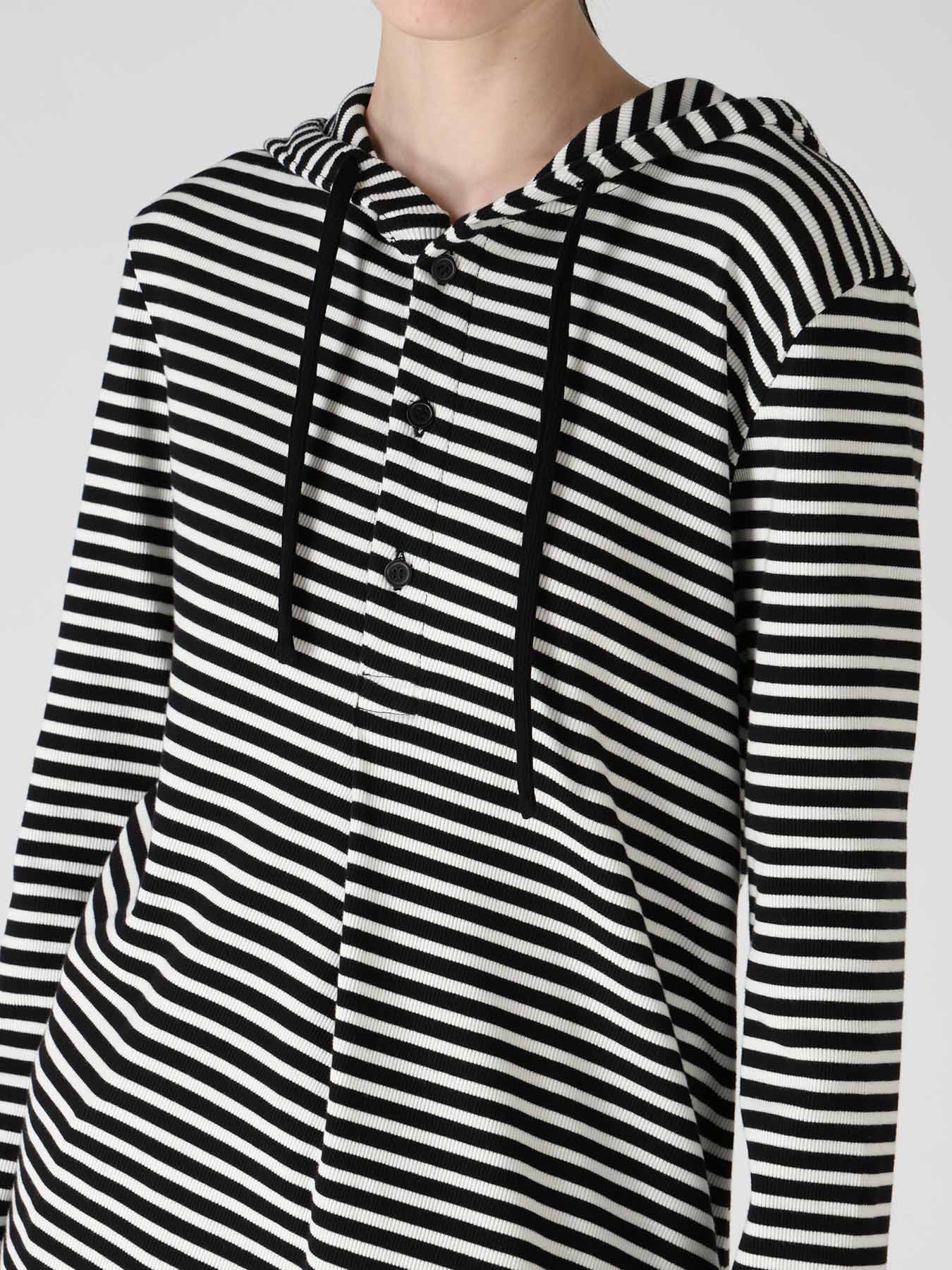 STRIPE RIB HOODED LONG SLEEVE T-SHIRT