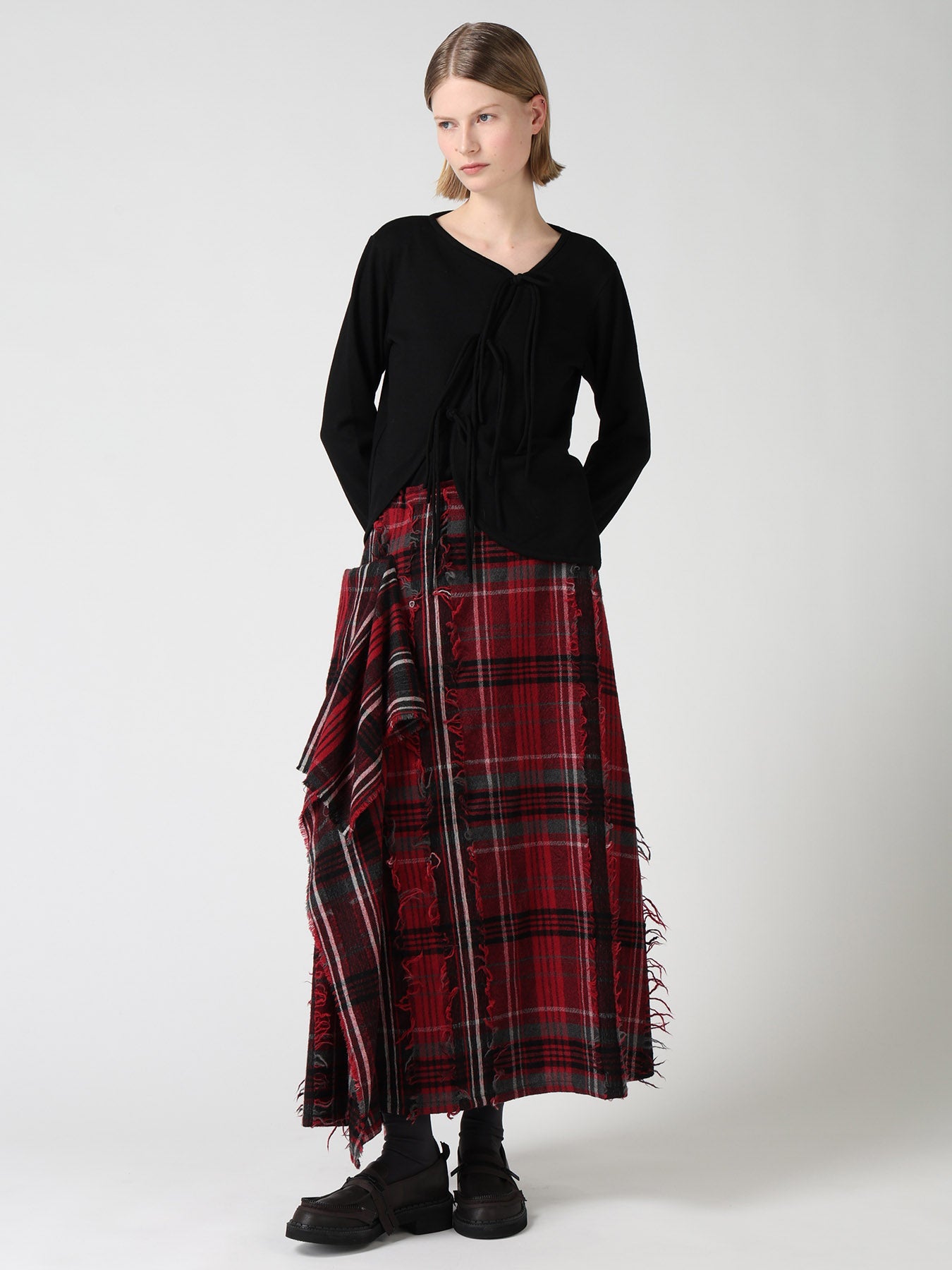 WOOL JERSEY CHINESE BUTTON ASYMMETRIC CARDIGAN
