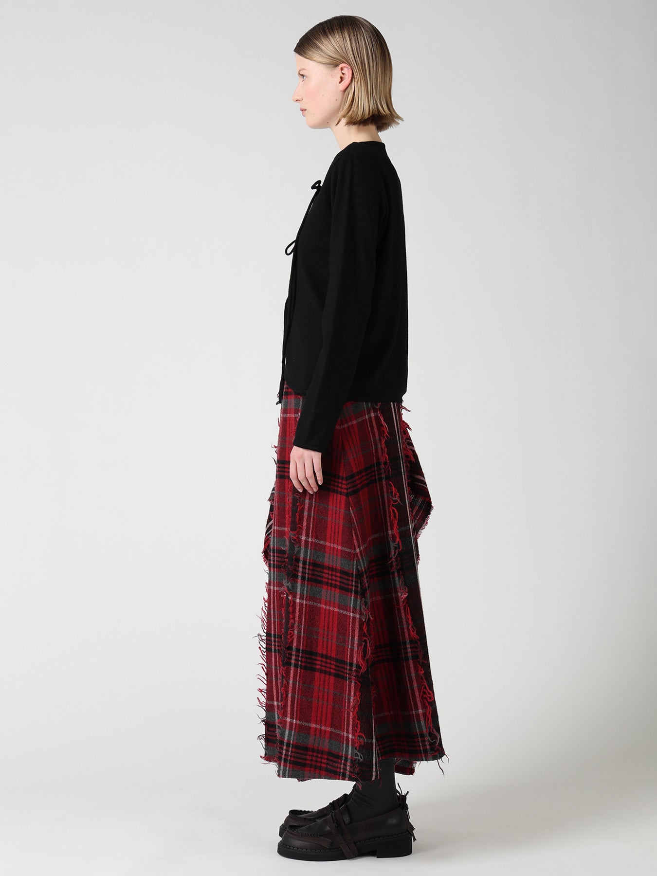 WOOL JERSEY CHINESE BUTTON ASYMMETRIC CARDIGAN