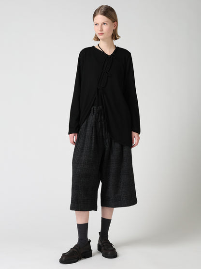 WOOL JERSEY CHINESE BUTTON ASYMMETRIC LONG CARDIGAN