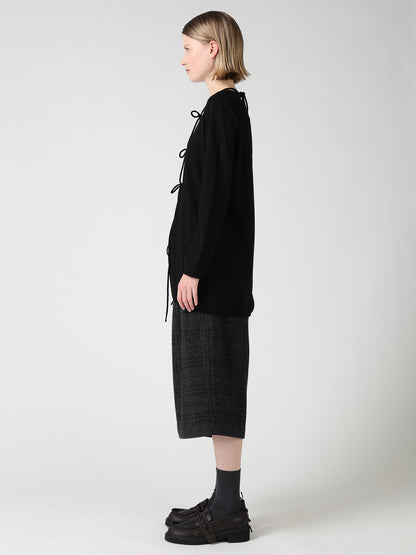 WOOL JERSEY CHINESE BUTTON ASYMMETRIC LONG CARDIGAN