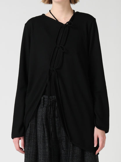 WOOL JERSEY CHINESE BUTTON ASYMMETRIC LONG CARDIGAN