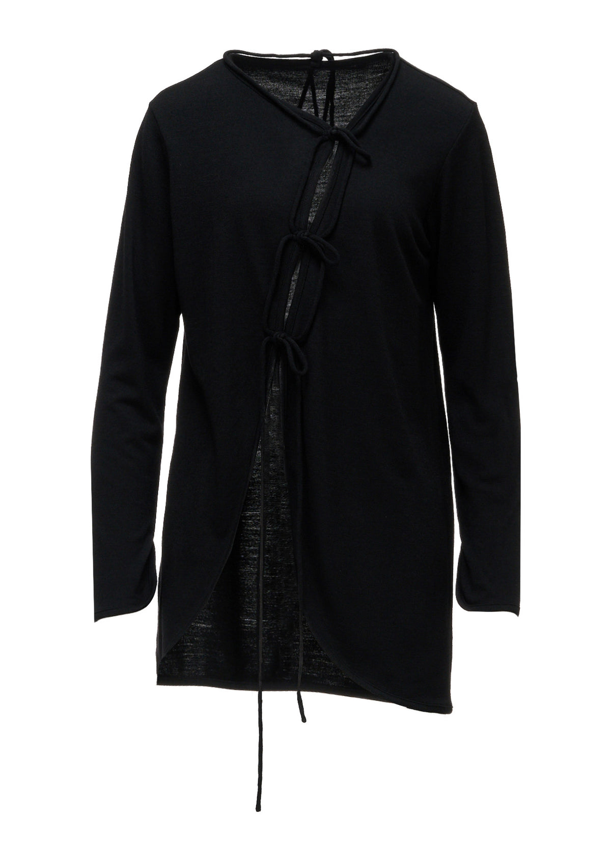 WOOL JERSEY CHINESE BUTTON ASYMMETRIC LONG CARDIGAN