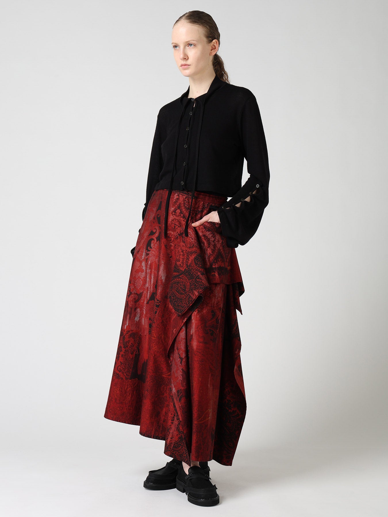 WOOL/SILK CREPE DRAPE SLEEVE CARDIGAN – THE SHOP YOHJI YAMAMOTO
