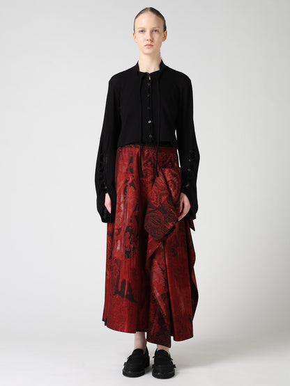WOOL/SILK CREPE DRAPE SLEEVE CARDIGAN