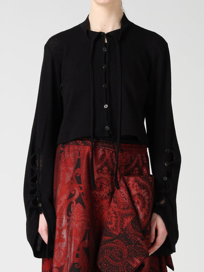 WOOL/SILK CREPE DRAPE SLEEVE CARDIGAN