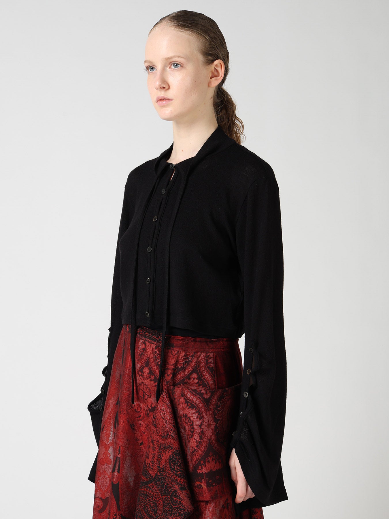 WOOL/SILK CREPE DRAPE SLEEVE CARDIGAN – THE SHOP YOHJI YAMAMOTO