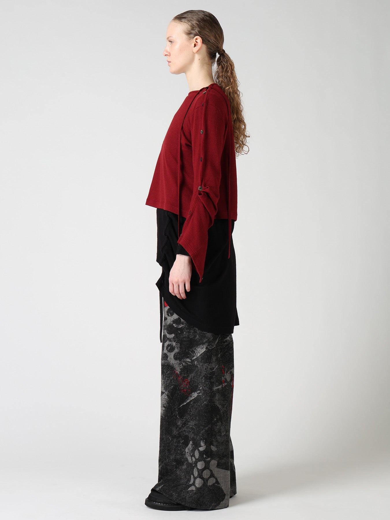 WOOL/SILK CREPE DRAPE BOAT NECK PULLOVER