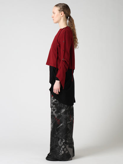 WOOL/SILK CREPE DRAPE BOAT NECK PULLOVER