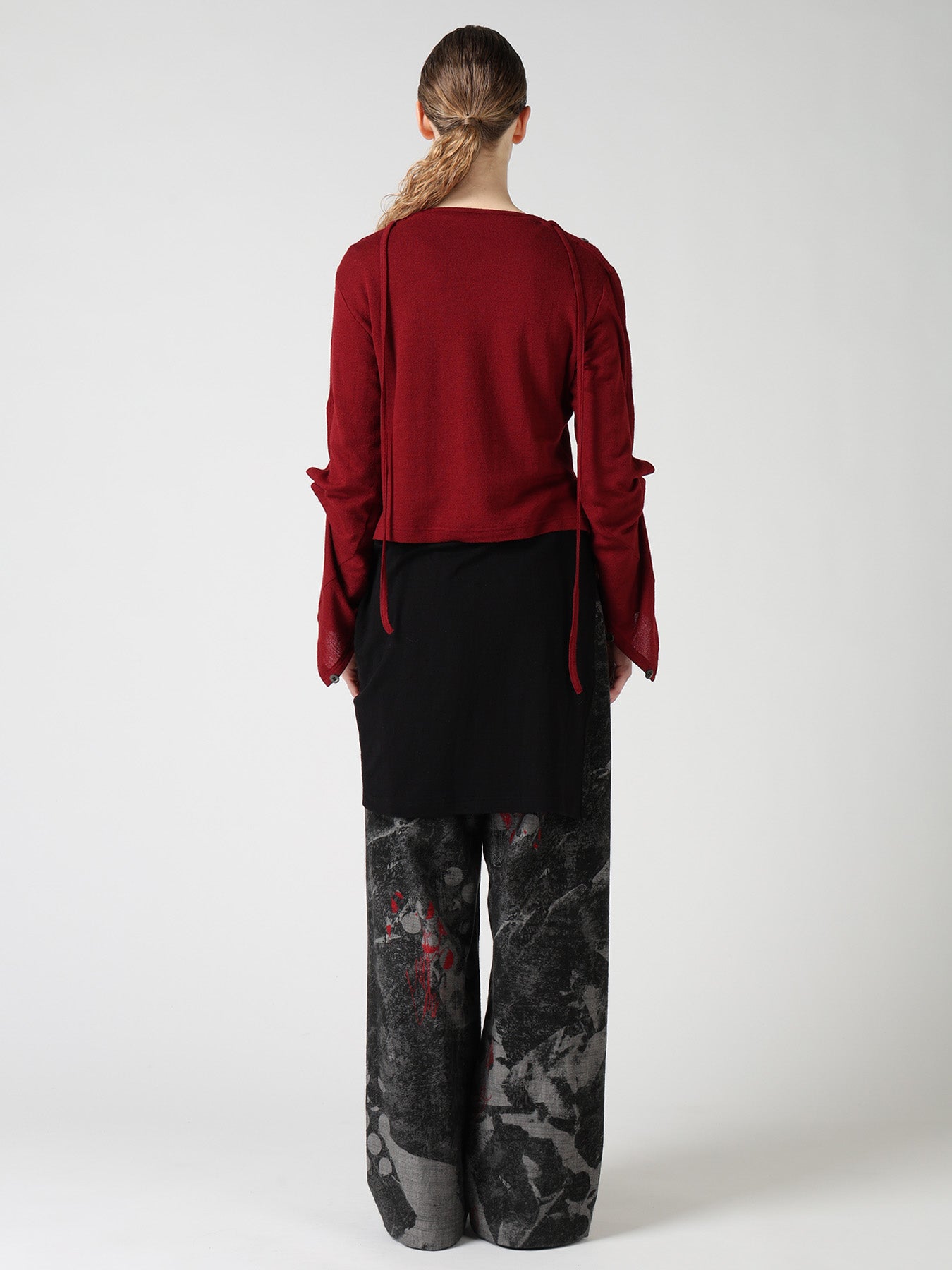 WOOL/SILK CREPE DRAPE BOAT NECK PULLOVER