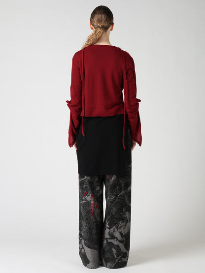 WOOL/SILK CREPE DRAPE BOAT NECK PULLOVER