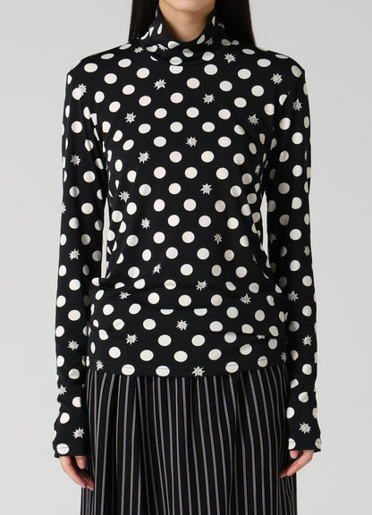 DOT FLOWER PRINT JERSEY HIGH NECK T-SHIRT