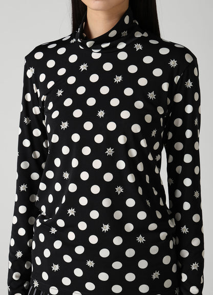 DOT FLOWER PRINT JERSEY HIGH NECK T-SHIRT