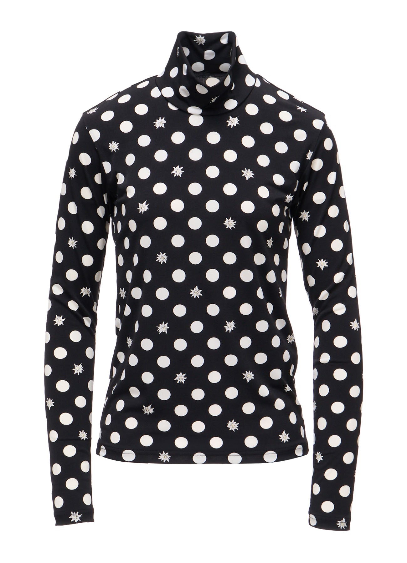 DOT FLOWER PRINT JERSEY HIGH NECK T-SHIRT