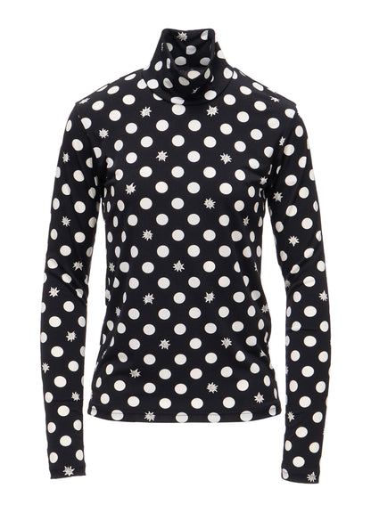 DOT FLOWER PRINT JERSEY HIGH NECK T-SHIRT