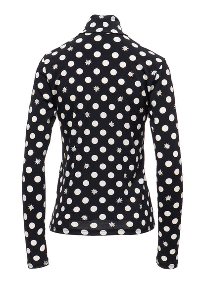 DOT FLOWER PRINT JERSEY HIGH NECK T-SHIRT