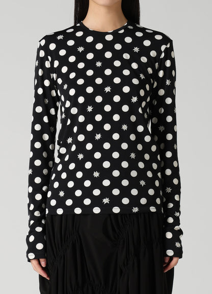 DOT FLOWER PRINT JERSEY ROUND NECK T-SHIRT