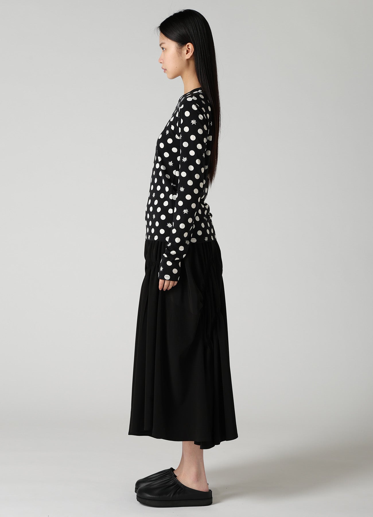 DOT FLOWER PRINT JERSEY ROUND NECK T-SHIRT