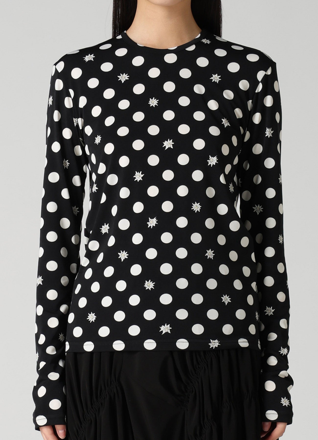DOT FLOWER PRINT JERSEY ROUND NECK T-SHIRT