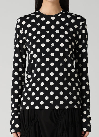 DOT FLOWER PRINT JERSEY ROUND NECK T-SHIRT