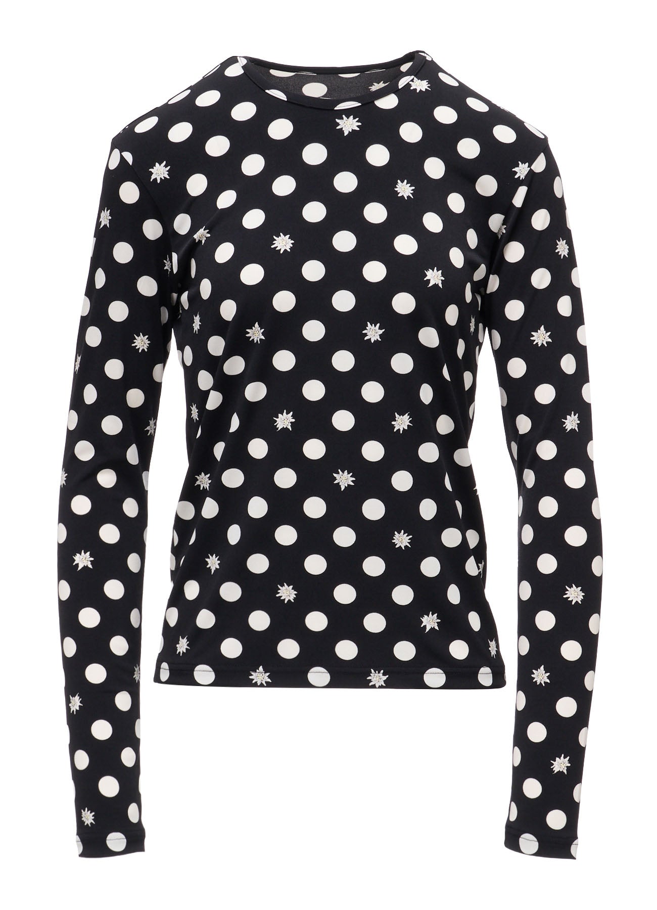 DOT FLOWER PRINT JERSEY ROUND NECK T-SHIRT
