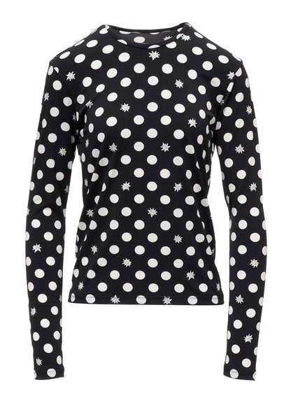 DOT FLOWER PRINT JERSEY ROUND NECK T-SHIRT