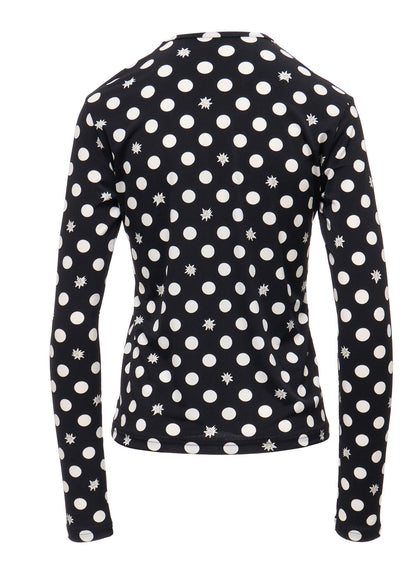 DOT FLOWER PRINT JERSEY ROUND NECK T-SHIRT